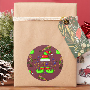 Sticker Rond Noël aux elfes mignons