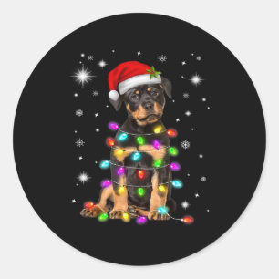 Sticker Rond Noël avec le chien Rottweiler