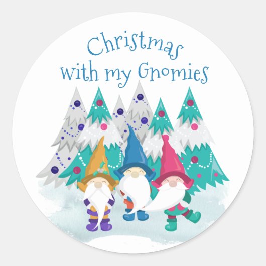 Sticker Rond Noël avec mes Gnomies Amusants Gnomes Vacances (Devant)
