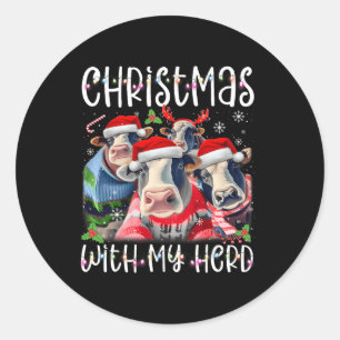 Sticker Rond Noël Avec Mon Fermier De Vache De Troupeau