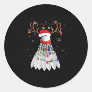 Sticker Rond Noël Badminton Ball Santa Hat Cute Xmas Pajam