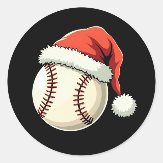 Sticker Rond Noël Baseball Santa Hat Funny Sport Noël (Devant)