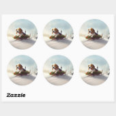 Sticker Rond Noël Beagle neige hiver (Feuille)