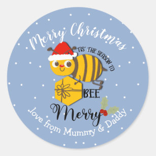 Sticker Rond Noël bee miel père Noël emballage cadeau enfant