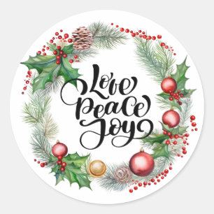 Sticker Rond Noël Bénédiction couronne voeux chaleureux amour p