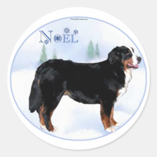 Sticker Rond Noel Bernese Mountain Dog - Customisé