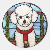 Sticker Rond Noël Bichon Frise en verre tendu (Devant)