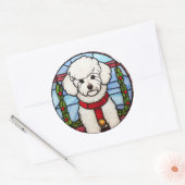 Sticker Rond Noël Bichon Frise en verre tendu (Enveloppe)