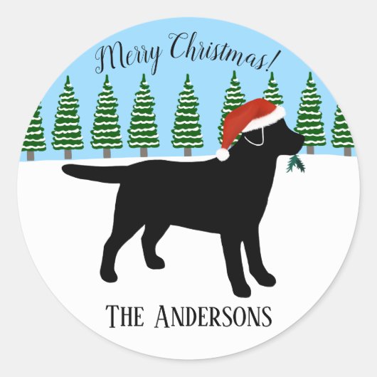 Sticker Rond Noël Black Labrador Santa Hat (Devant)