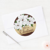 Sticker Rond Noël blanc Poinsettia (Enveloppe)