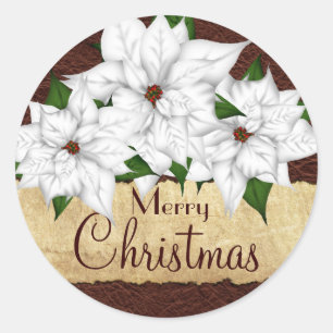 Sticker Rond Noël blanc Poinsettia