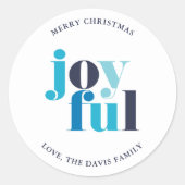 Sticker Rond Noël bleu hiver "Joyeux" (Devant)