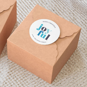 Sticker Rond Noël bleu hiver "Joyeux"