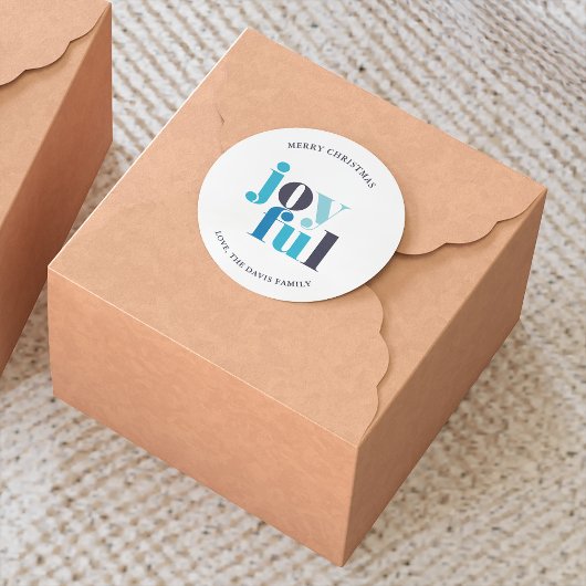 Sticker Rond Noël bleu hiver "Joyeux"