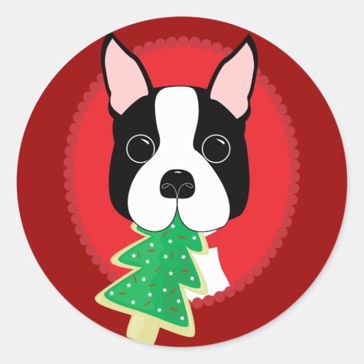 Sticker Rond Noël Boston Terrier (Devant)