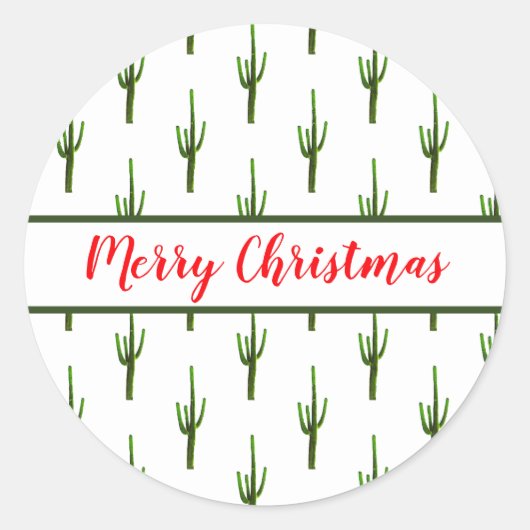 Sticker Rond Noël Cactus Désert Sud-Ouest Rouge Vert (Devant)