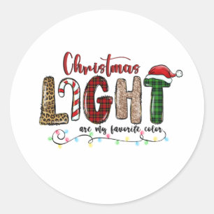 Sticker Rond Noël Cadeau Noël Lumière sont ma couleur préférée