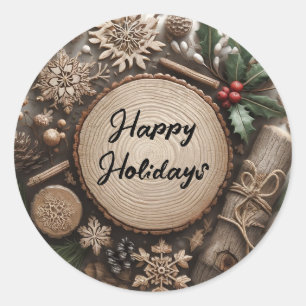 Sticker Rond Noël Campagnard d'Hiver Rustique 