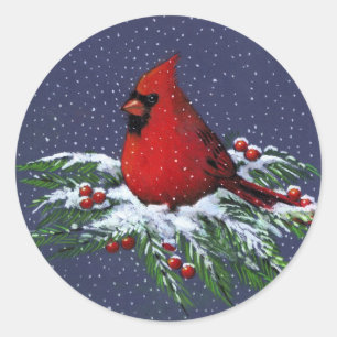 STICKER ROND NOËL : CARDINAL : OISEAU : ART
