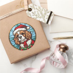 Sticker Rond Noël Cavalier King Charles Spaniel