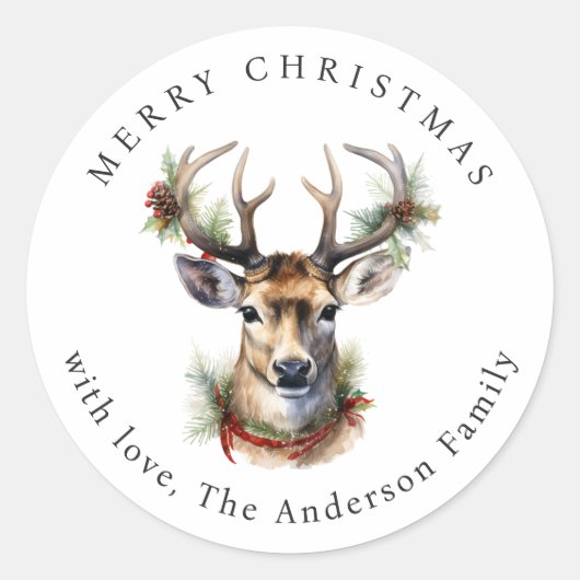Sticker Rond Noël Cerf Aquarelle (Devant)
