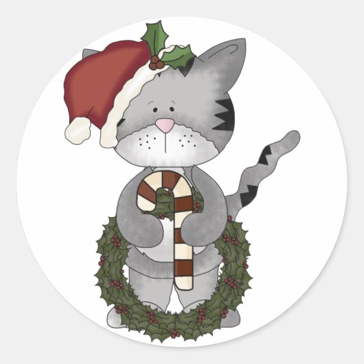 Sticker Rond Noël Chat Père Noël (Devant)