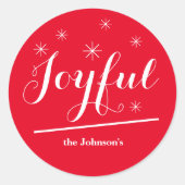 Sticker Rond Noël Chic Nom de script Simple Joyeux Rouge (Devant)