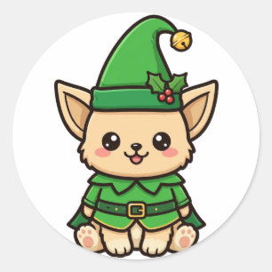 Sticker Rond Noël Chiot Lutin