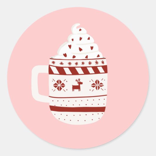 Sticker Rond Noël Chocolat chaud rose (Devant)