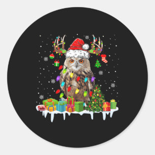 Sticker Rond Noël Chouette mignonne Lumières de Noël Reindeer P