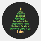 Sticker Rond Noël chrétien Jésus Bible Noms Noël Arbre Sh (Devant)