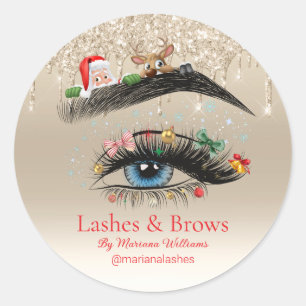 Sticker Rond noël cils et sourcils beauté vacances or