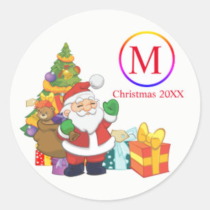 Sticker Rond Noël classique du Père Noël Monogramme