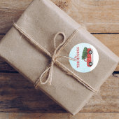 Sticker Rond Noël classique Rustique Camion Rouge Whimsy hiver