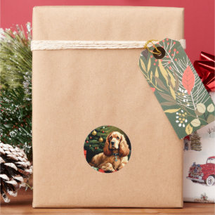 Sticker Rond Noël Cocker Spaniel
