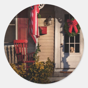 Sticker Rond Noël - Combien coûte ce petit chien dans la vitrin