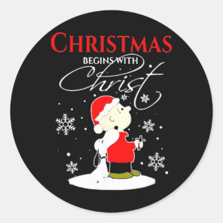 Sticker Rond Noël commence avec le Christ Cadeau de Noël Fête