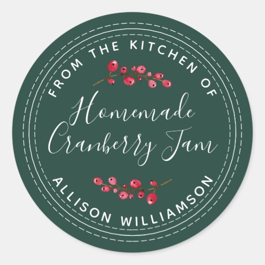 Sticker Rond Noël Confiture de Canneberges Maison Vert foncé (Devant)