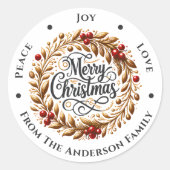 Sticker Rond Noël Couronne Paix Joie Amour (Devant)