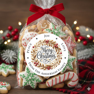 Sticker Rond Noël Couronne Paix Joie Amour