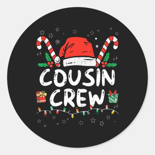 Sticker Rond Noël Cousin Crew Santa Hat Hommes Femmes Enfants (Devant)