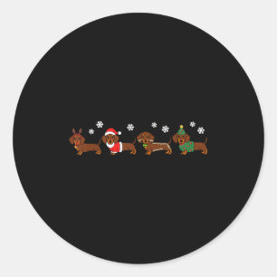 Sticker Rond Noël Dachshund Santa Hat Amoureux des chiens Chien