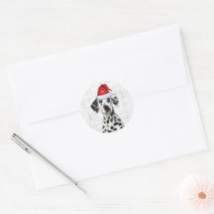 Sticker Rond Noël Dalmatien Père Noël et Woof Amoureux des chie