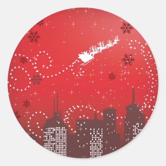 Sticker Rond Noël dans la ville personnalisable urbain (Devant)