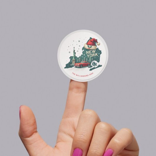 Sticker Rond Noël dans l'État de New York Vacances Personnalisé