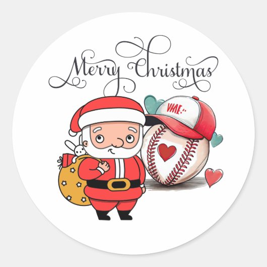 Sticker Rond Noël de baseball avec le Père Noël (Devant)