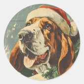 Sticker Rond Noël de Basset Hound (Devant)