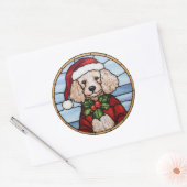 Sticker Rond Noël de caniche en verre (Enveloppe)