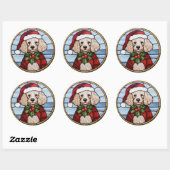 Sticker Rond Noël de caniche en verre (Feuille)
