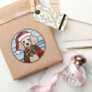 Sticker Rond Noël de caniche en verre